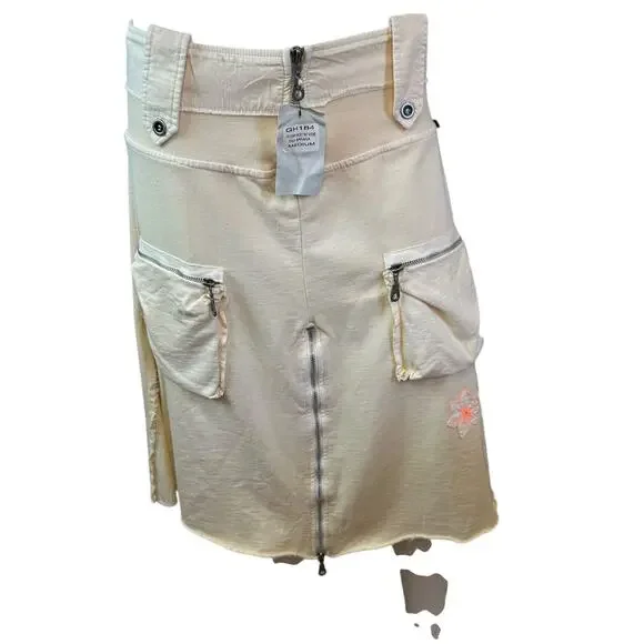 Gold Hawk Butter Yellow Embroidered Cotton Terry Skirt sz M NWT - Picture 2 of 11